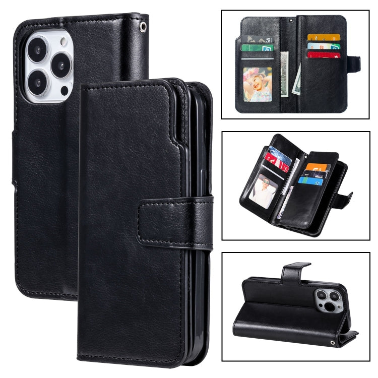 Tri-Fold 9-Card Wallets Leather Phone Case, For iPhone 16 Pro Max, For iPhone 16 Pro, For iPhone 16 Plus, For iPhone 16, For iPhone 15 Pro Max, For iPhone 15 Pro