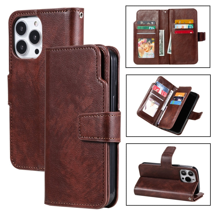 Tri-Fold 9-Card Wallets Leather Phone Case, For iPhone 16 Pro Max, For iPhone 16 Pro, For iPhone 16 Plus, For iPhone 16, For iPhone 15 Pro Max, For iPhone 15 Pro