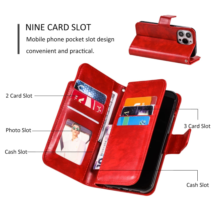 Tri-Fold 9-Card Wallets Leather Phone Case, For iPhone 16 Pro Max, For iPhone 16 Pro, For iPhone 16 Plus, For iPhone 16, For iPhone 15 Pro Max, For iPhone 15 Pro