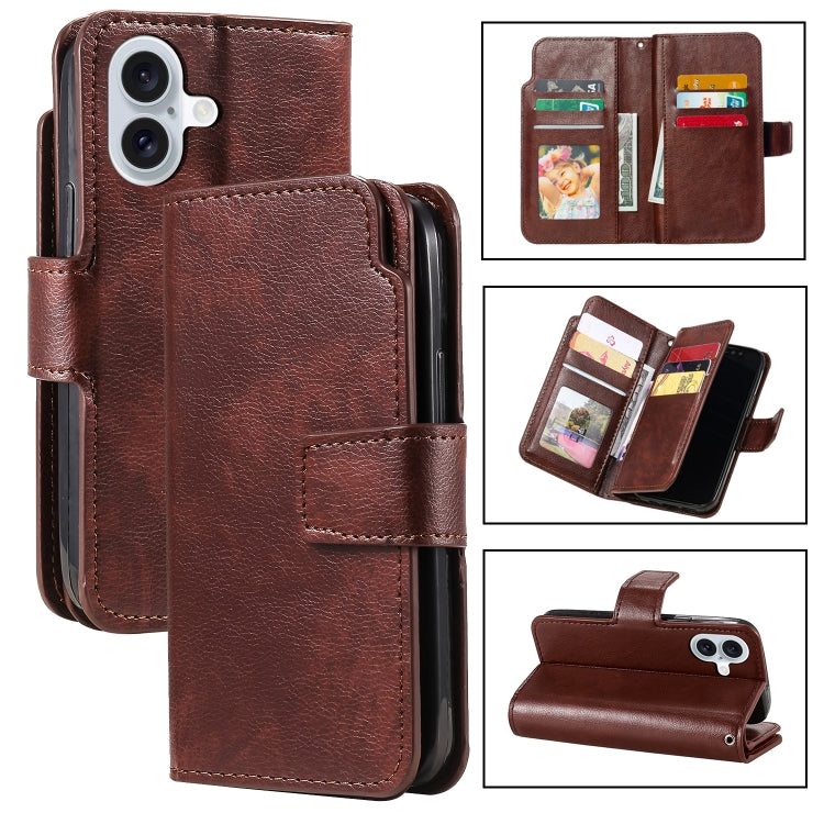 Tri-Fold 9-Card Wallets Leather Phone Case, For iPhone 16 Pro Max, For iPhone 16 Pro, For iPhone 16 Plus, For iPhone 16, For iPhone 15 Pro Max, For iPhone 15 Pro