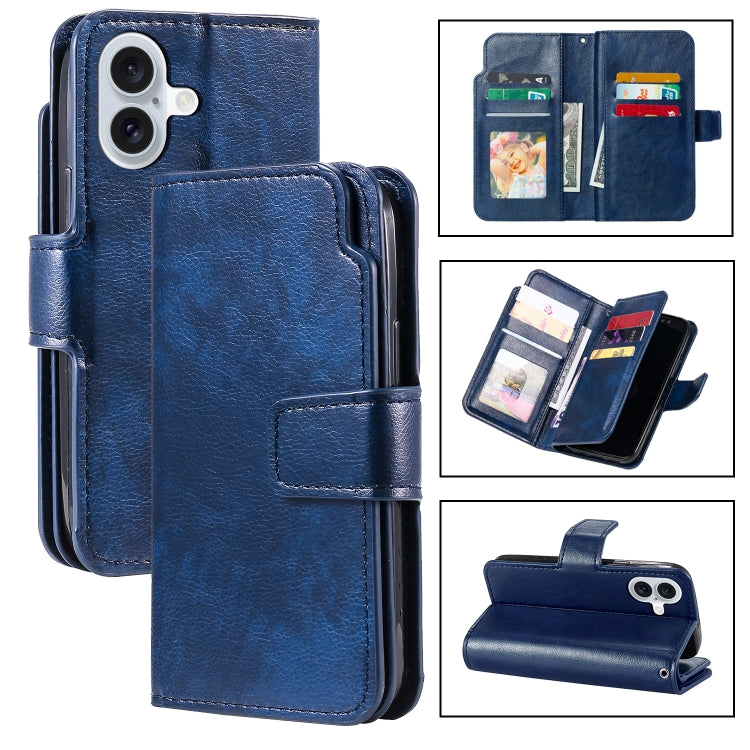 Tri-Fold 9-Card Wallets Leather Phone Case, For iPhone 16 Pro Max, For iPhone 16 Pro, For iPhone 16 Plus, For iPhone 16, For iPhone 15 Pro Max, For iPhone 15 Pro