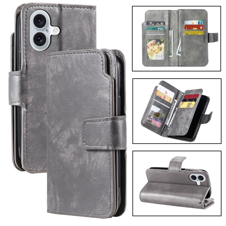 Tri-Fold 9-Card Wallets Leather Phone Case, For iPhone 16 Pro Max, For iPhone 16 Pro, For iPhone 16 Plus, For iPhone 16, For iPhone 15 Pro Max, For iPhone 15 Pro