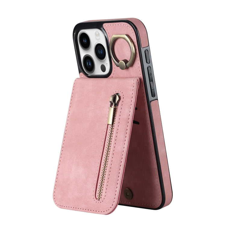 Retro Ring and Zipper RFID Card Slot Phone Case, For iPhone 16 Pro Max, For iPhone 16 Pro, For iPhone 16 Plus, For iPhone 16, For iPhone 15 Pro Max