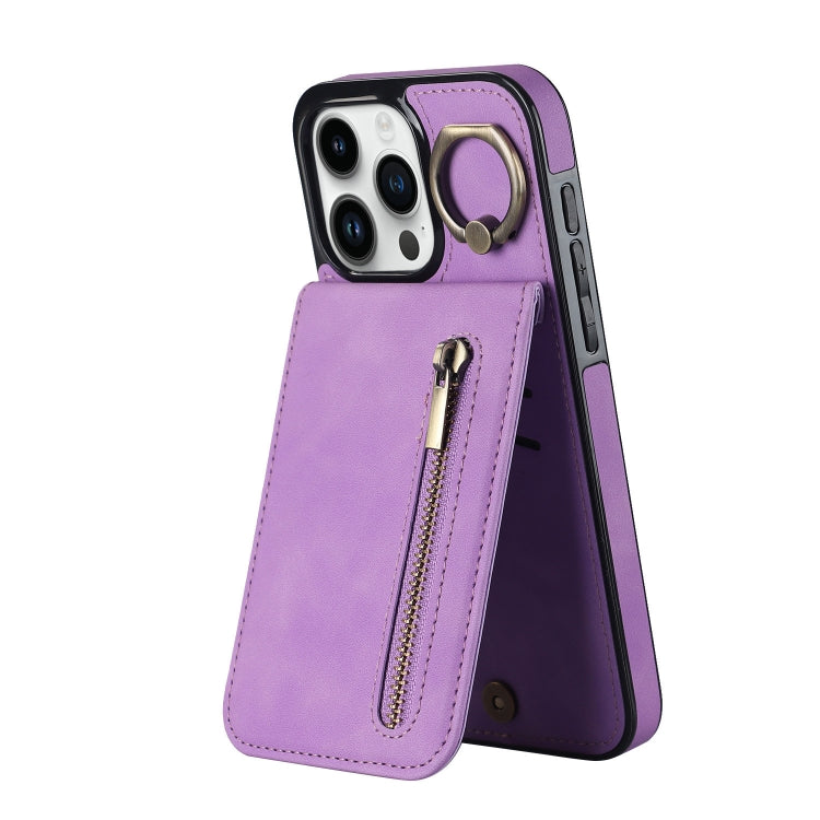 Retro Ring and Zipper RFID Card Slot Phone Case, For iPhone 16 Pro Max, For iPhone 16 Pro, For iPhone 16 Plus, For iPhone 16, For iPhone 15 Pro Max