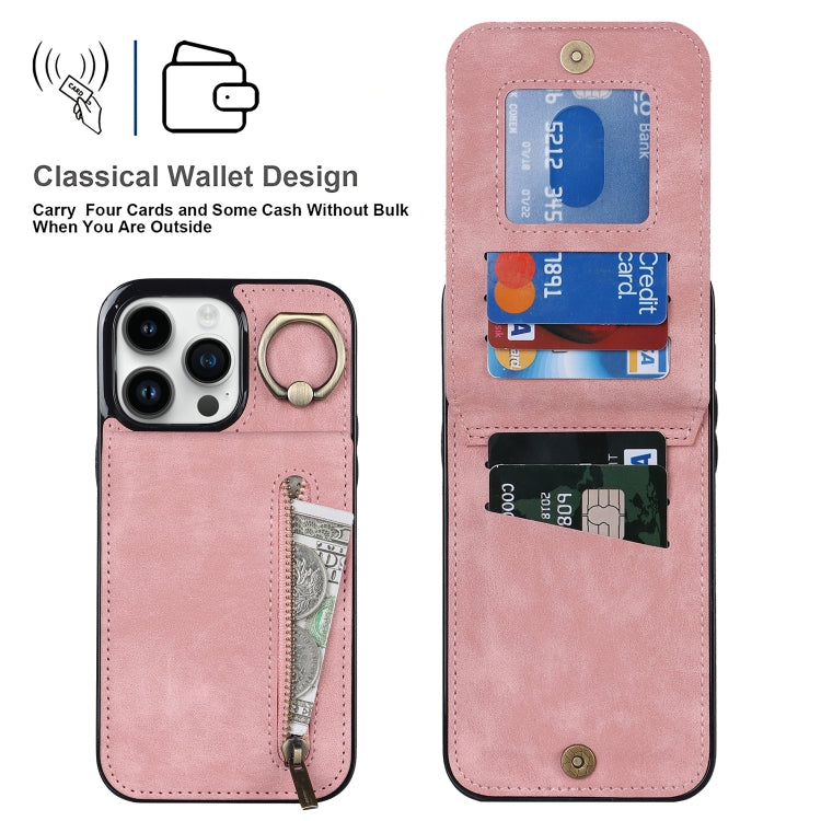 Retro Ring and Zipper RFID Card Slot Phone Case, For iPhone 15 Pro, For iPhone 15 Plus, For iPhone 15