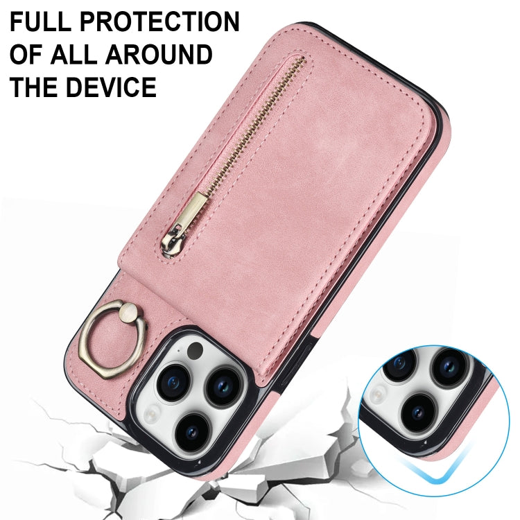 Retro Ring and Zipper RFID Card Slot Phone Case, For iPhone 15 Pro, For iPhone 15 Plus, For iPhone 15