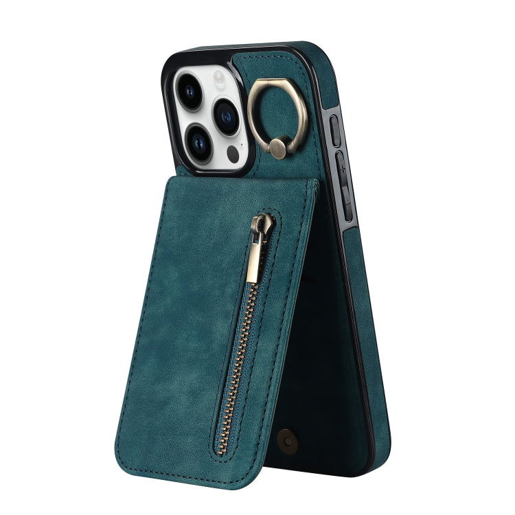 Retro Ring and Zipper RFID Card Slot Phone Case, For iPhone 15 Pro, For iPhone 15 Plus, For iPhone 15