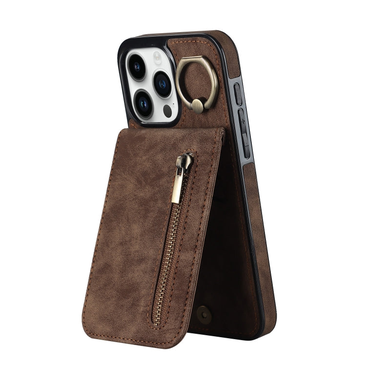 Retro Ring and Zipper RFID Card Slot Phone Case, For iPhone 15 Pro, For iPhone 15 Plus, For iPhone 15