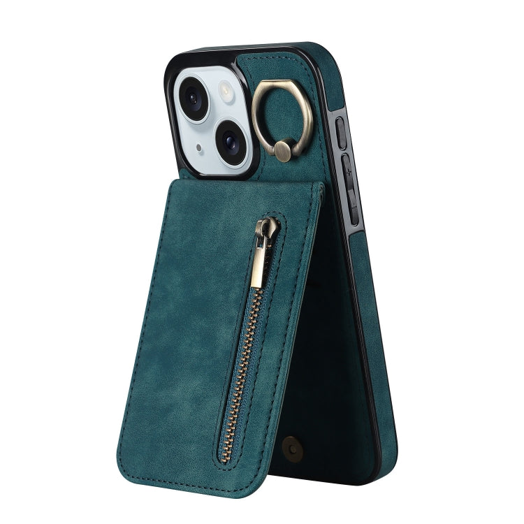 Retro Ring and Zipper RFID Card Slot Phone Case, For iPhone 15 Pro, For iPhone 15 Plus, For iPhone 15