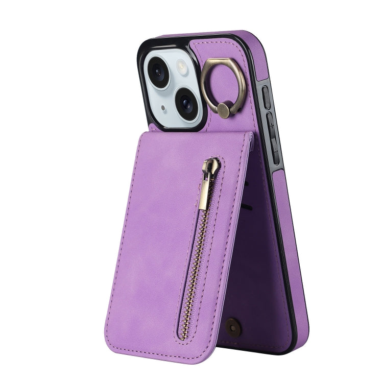 Retro Ring and Zipper RFID Card Slot Phone Case, For iPhone 15 Pro, For iPhone 15 Plus, For iPhone 15