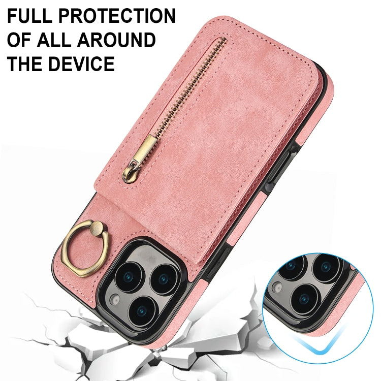 Retro Ring and Zipper RFID Card Slot Phone Case, For iPhone 16 Pro Max, For iPhone 16 Pro, For iPhone 16 Plus, For iPhone 16, For iPhone 15 Pro Max