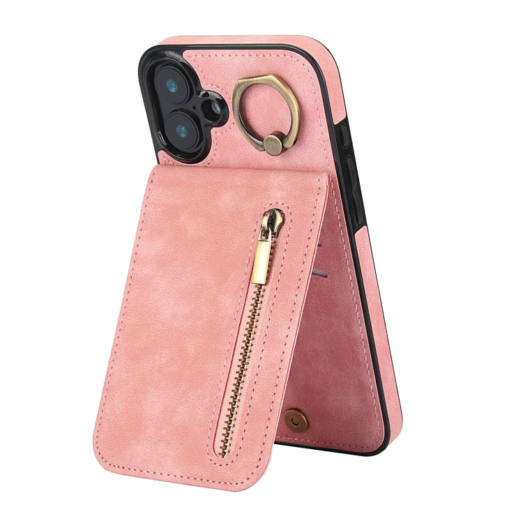 Retro Ring and Zipper RFID Card Slot Phone Case, For iPhone 16 Pro Max, For iPhone 16 Pro, For iPhone 16 Plus, For iPhone 16, For iPhone 15 Pro Max