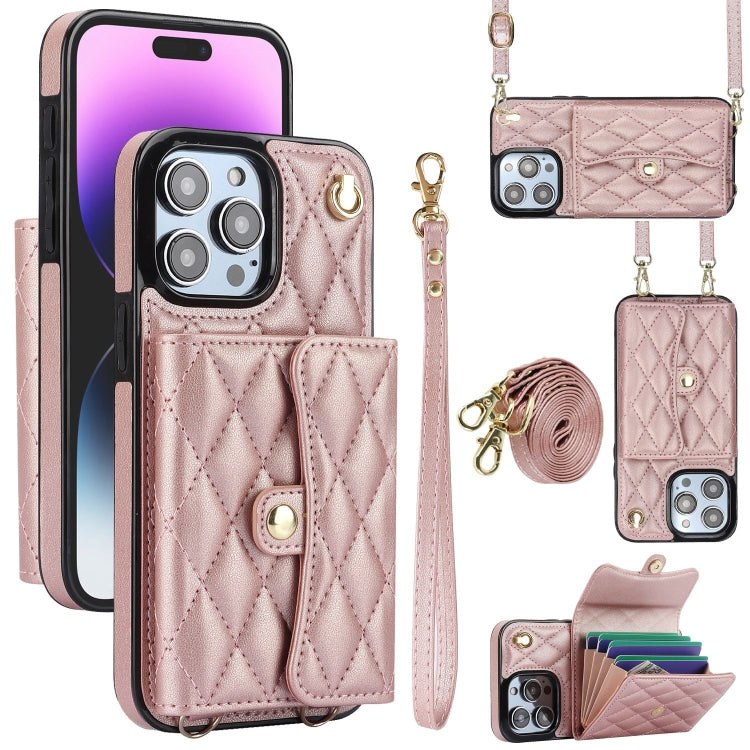 Crossbody Rhombic Horizontal Wallet Leather Phone Case, For iPhone 15 Pro Max, For iPhone 15 Pro, For iPhone 15 Plus, For iPhone 15