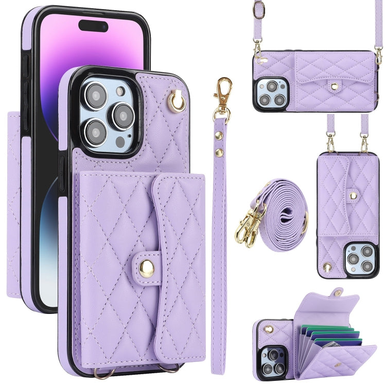 Crossbody Rhombic Horizontal Wallet Leather Phone Case, For iPhone 15 Pro Max, For iPhone 15 Pro, For iPhone 15 Plus, For iPhone 15