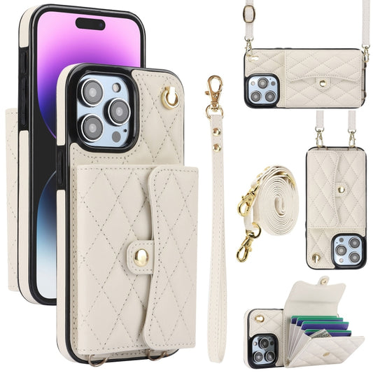 Crossbody Rhombic Horizontal Wallet Leather Phone Case, For iPhone 15 Pro, For iPhone 15 Plus, For iPhone 15, For iPhone 14 Plus, For iPhone 14