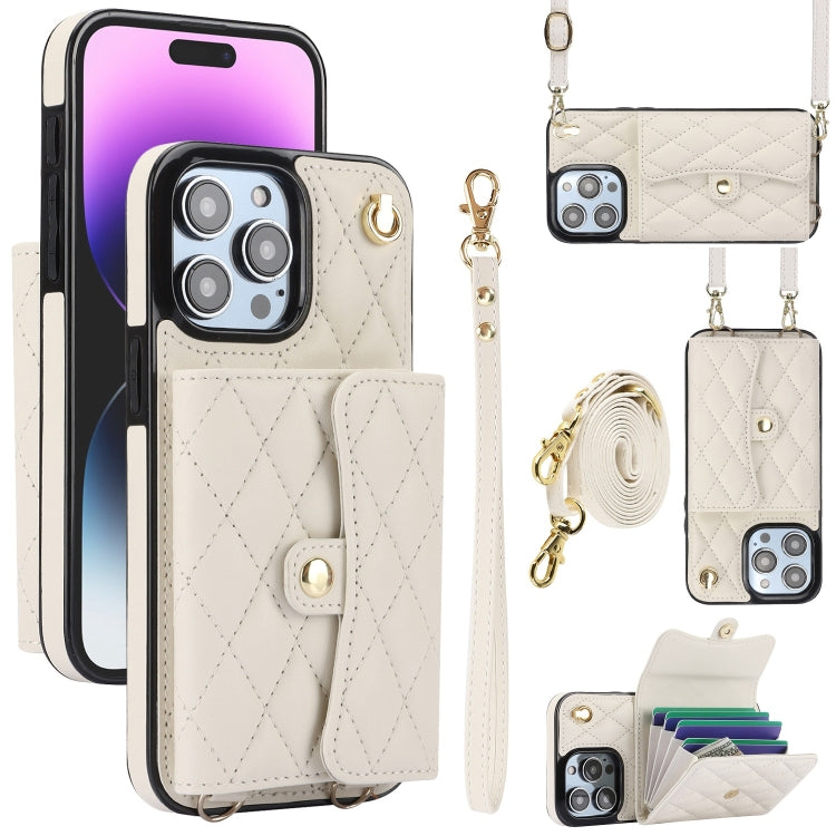 Crossbody Rhombic Horizontal Wallet Leather Phone Case, For iPhone 15 Pro Max, For iPhone 15 Pro, For iPhone 15 Plus, For iPhone 15