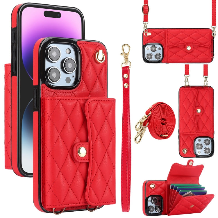 Crossbody Rhombic Horizontal Wallet Leather Phone Case, For iPhone 15 Pro Max, For iPhone 15 Pro, For iPhone 15 Plus, For iPhone 15