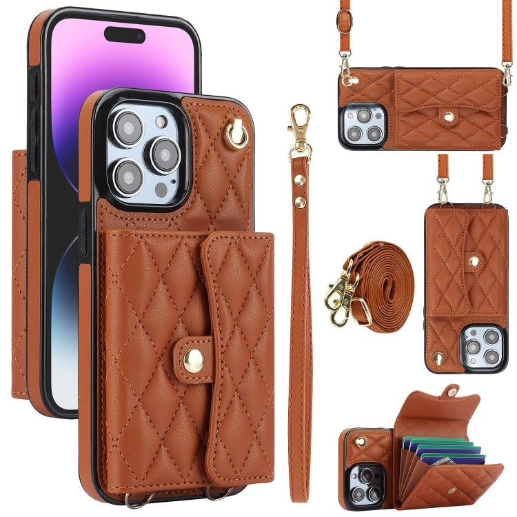 Crossbody Rhombic Horizontal Wallet Leather Phone Case, For iPhone 15 Pro Max, For iPhone 15 Pro, For iPhone 15 Plus, For iPhone 15