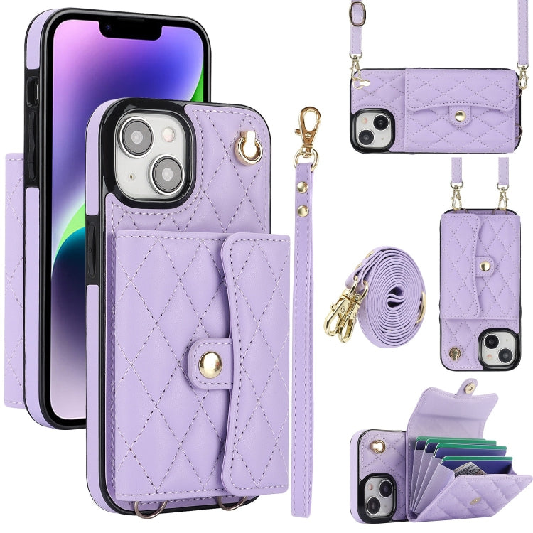 Crossbody Rhombic Horizontal Wallet Leather Phone Case, For iPhone 15 Pro Max, For iPhone 15 Pro, For iPhone 15 Plus, For iPhone 15