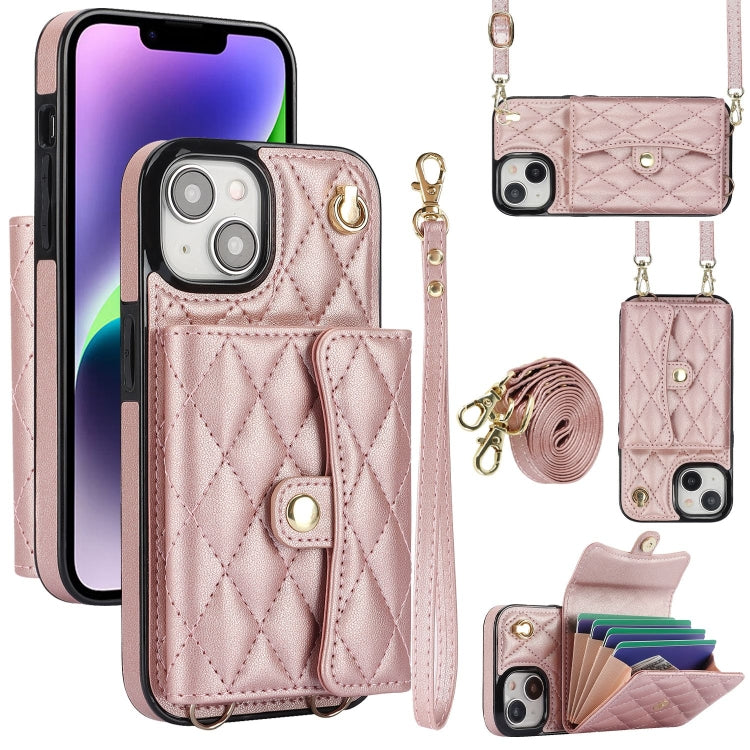 Crossbody Rhombic Horizontal Wallet Leather Phone Case, For iPhone 15 Pro, For iPhone 15 Plus, For iPhone 15, For iPhone 14 Plus, For iPhone 14