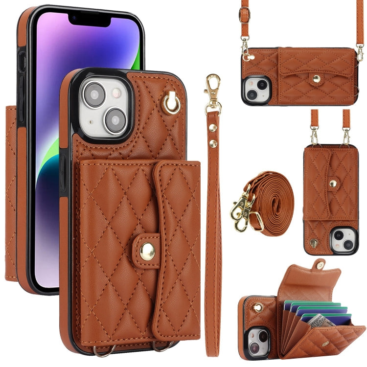 Crossbody Rhombic Horizontal Wallet Leather Phone Case, For iPhone 15 Pro, For iPhone 15 Plus, For iPhone 15, For iPhone 14 Plus, For iPhone 14