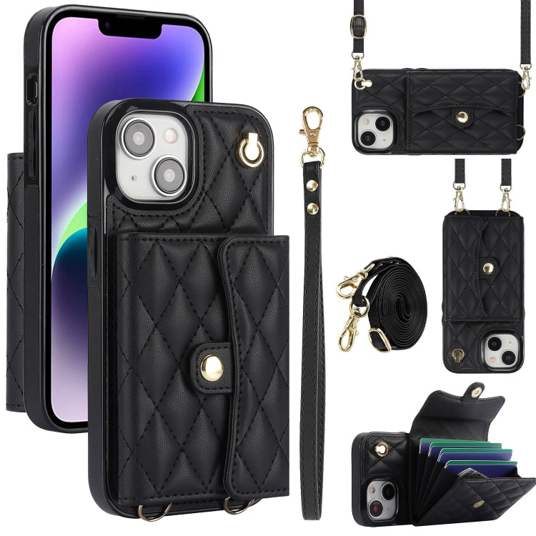 Crossbody Rhombic Horizontal Wallet Leather Phone Case, For iPhone 15 Pro, For iPhone 15 Plus, For iPhone 15, For iPhone 14 Plus, For iPhone 14