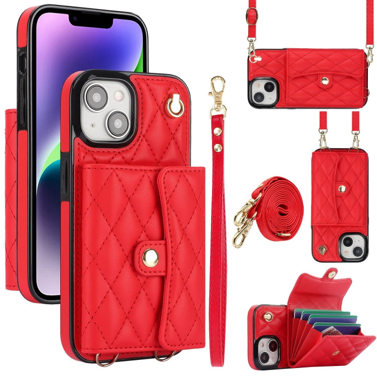 Crossbody Rhombic Horizontal Wallet Leather Phone Case, For iPhone 15 Pro, For iPhone 15 Plus, For iPhone 15, For iPhone 14 Plus, For iPhone 14