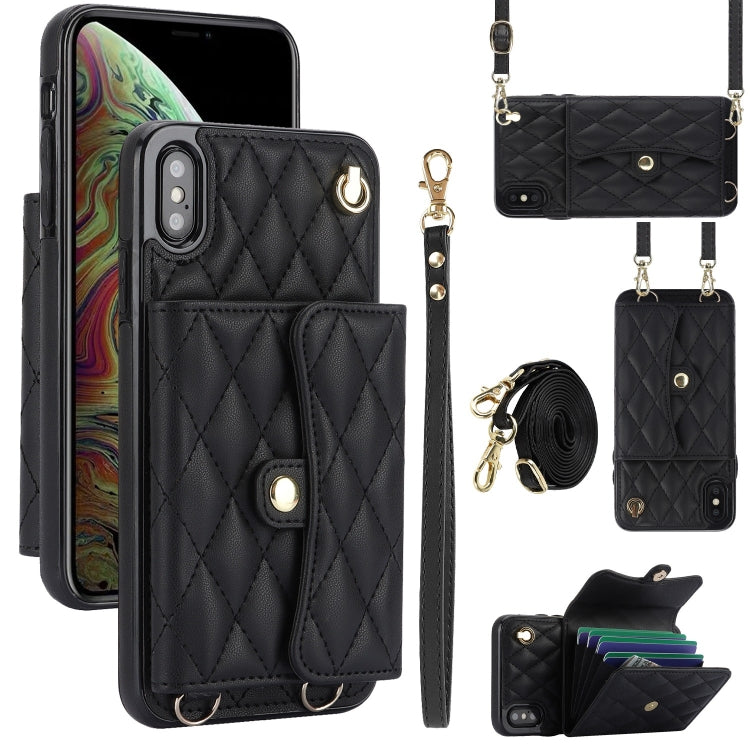 Crossbody Rhombic Horizontal Wallet Leather Phone Case, For iPhone 11 Pro Max, For iPhone 11, For iPhone 11 Pro, For iPhone XS / X, For iPhone XR