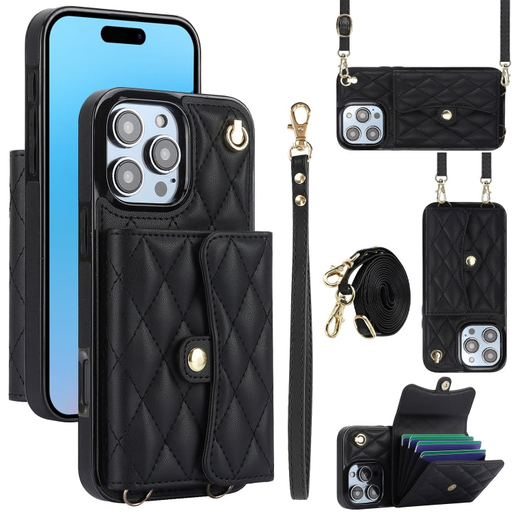 Crossbody Rhombic Horizontal Wallet Leather Phone Case, For iPhone 16 Pro Max, For iPhone 16 Pro, For iPhone 16 Plus, For iPhone 16, For iPhone 15 Pro Max