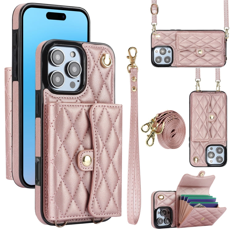 Crossbody Rhombic Horizontal Wallet Leather Phone Case, For iPhone 16 Pro Max, For iPhone 16 Pro, For iPhone 16 Plus, For iPhone 16, For iPhone 15 Pro Max