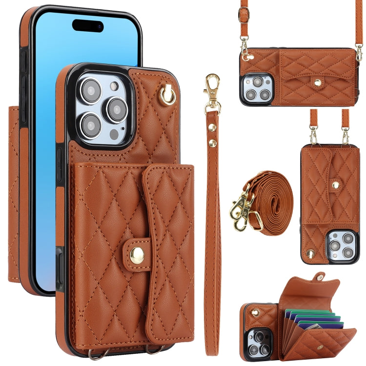 Crossbody Rhombic Horizontal Wallet Leather Phone Case, For iPhone 16 Pro Max, For iPhone 16 Pro, For iPhone 16 Plus, For iPhone 16, For iPhone 15 Pro Max