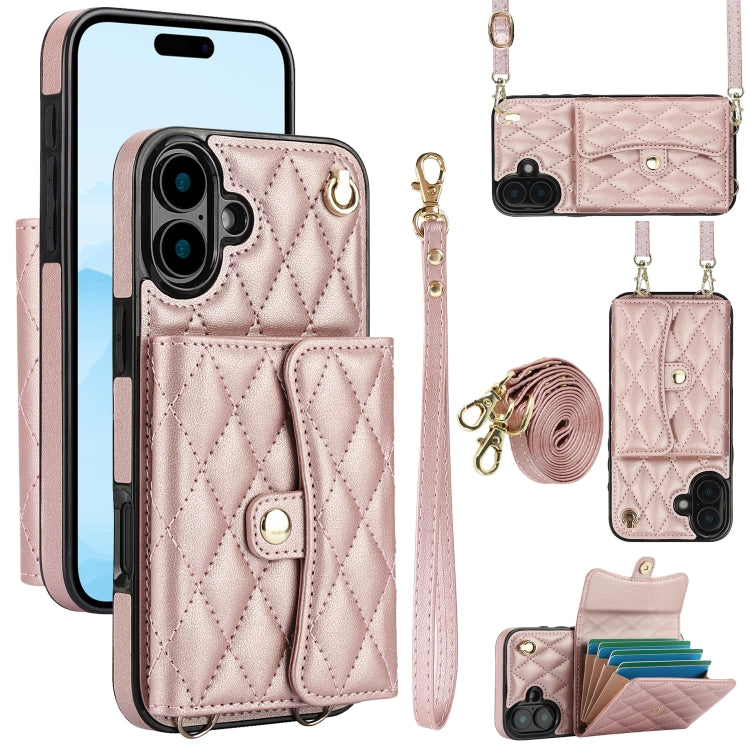 Crossbody Rhombic Horizontal Wallet Leather Phone Case, For iPhone 16 Pro Max, For iPhone 16 Pro, For iPhone 16 Plus, For iPhone 16, For iPhone 15 Pro Max