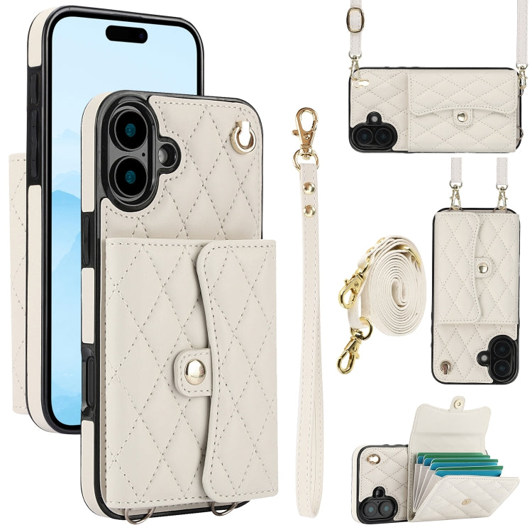 Crossbody Rhombic Horizontal Wallet Leather Phone Case, For iPhone 16 Pro Max, For iPhone 16 Pro, For iPhone 16 Plus, For iPhone 16, For iPhone 15 Pro Max