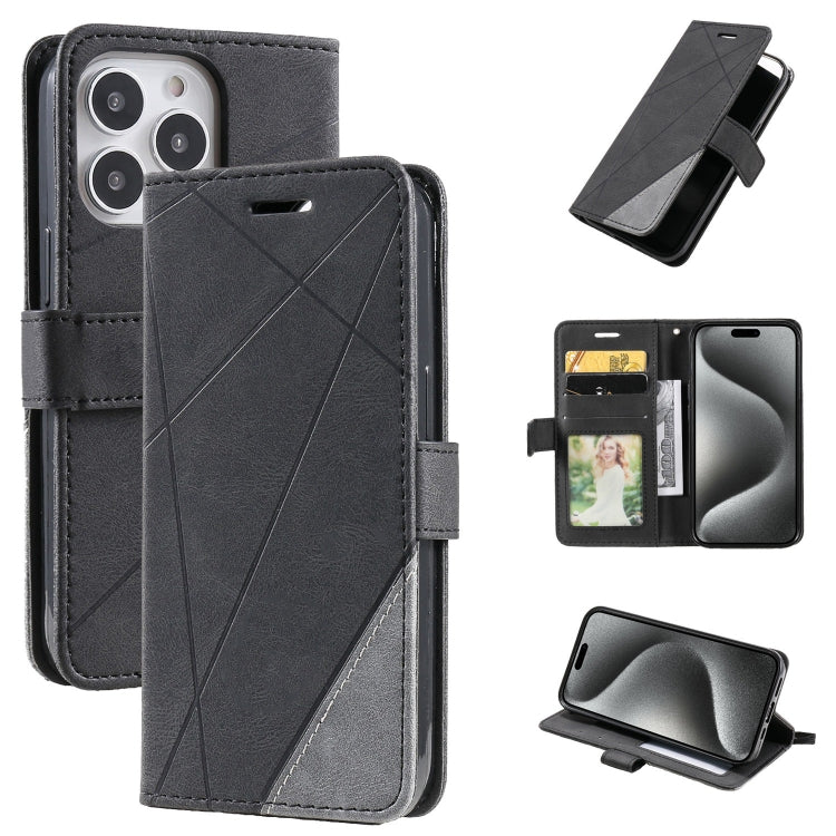 Skin Feel Splicing Leather Phone Case, For iPhone 16, For iPhone 15 Pro Max, For iPhone 15 Pro, For iPhone 15 Plus