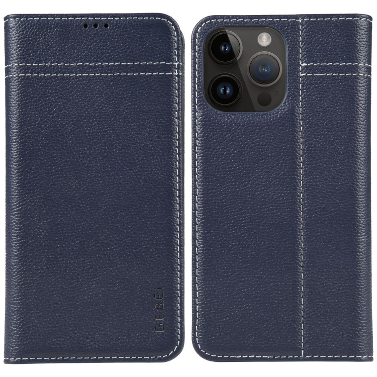 GEBEI Top-grain Horizontal Flip Leather Phone Case, For iPhone 15 Pro, For iPhone 15 Plus, For iPhone 15