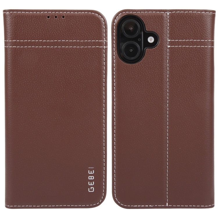 GEBEI Top-grain Horizontal Flip Leather Phone Case, For iPhone 16 Pro Max, For iPhone 16 Pro, For iPhone 16 Plus, For iPhone 16, For iPhone 15 Pro Max, For iPhone 15 Pro, For iPhone 15 Plus, For iPhone 15