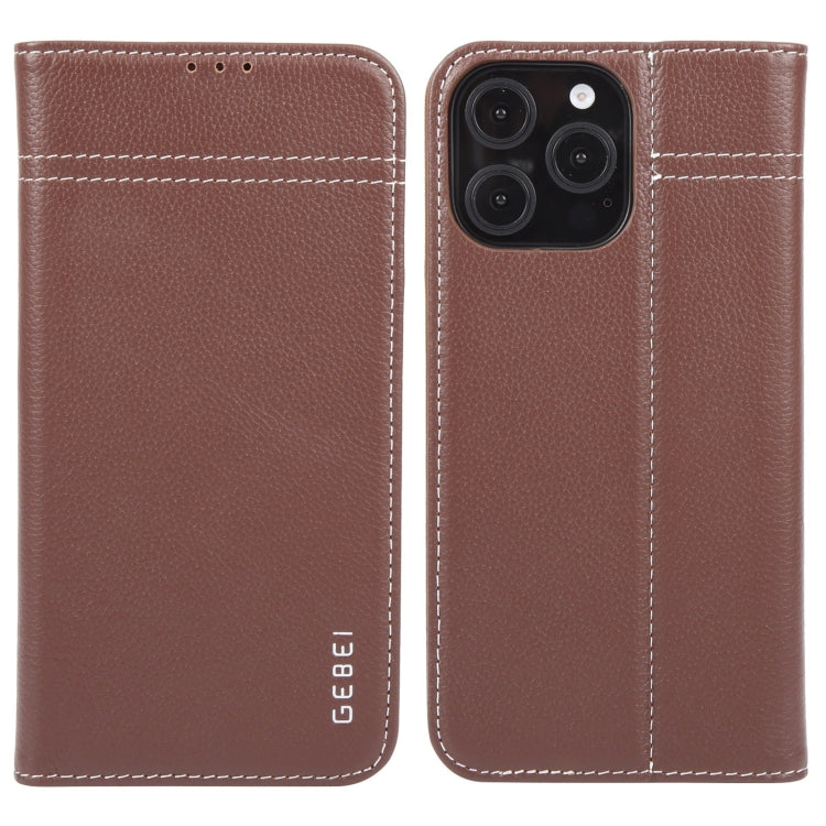 GEBEI Top-grain Horizontal Flip Leather Phone Case, For iPhone 16 Pro Max, For iPhone 16 Pro, For iPhone 16 Plus, For iPhone 16, For iPhone 15 Pro Max, For iPhone 15 Pro, For iPhone 15 Plus, For iPhone 15