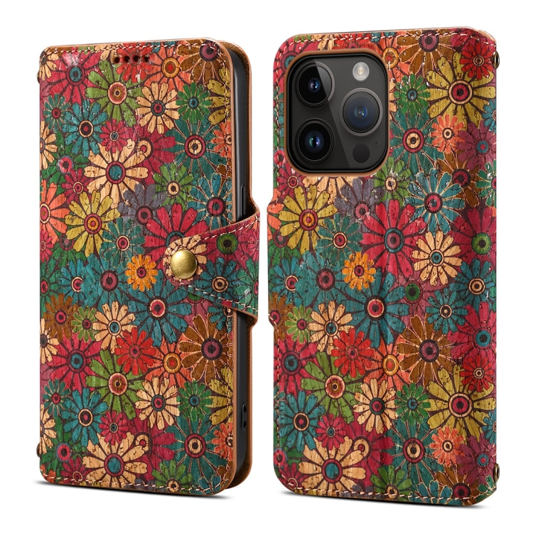 Denior Flower Language Series Cork Fabric Oil Edge Leather Phone Case, For iPhone 15 Plus, For iPhone 15, For iPhone 14 Plus, For iPhone 14, For iPhone 14 Pro, For iPhone 14 Pro Max