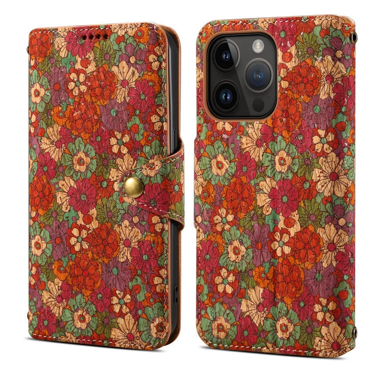 Denior Flower Language Series Cork Fabric Oil Edge Leather Phone Case, For iPhone 15 Plus, For iPhone 15, For iPhone 14 Plus, For iPhone 14, For iPhone 14 Pro, For iPhone 14 Pro Max
