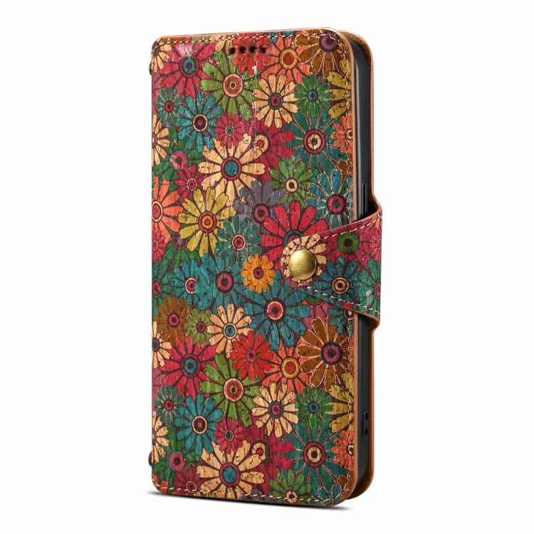 Denior Flower Language Series Cork Fabric Oil Edge Leather Phone Case, For iPhone 15 Plus, For iPhone 15, For iPhone 14 Plus, For iPhone 14, For iPhone 14 Pro, For iPhone 14 Pro Max