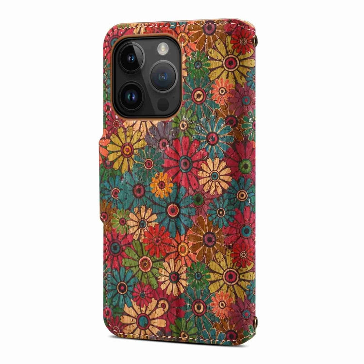 Denior Flower Language Series Cork Fabric Oil Edge Leather Phone Case, For iPhone 15 Plus, For iPhone 15, For iPhone 14 Plus, For iPhone 14, For iPhone 14 Pro, For iPhone 14 Pro Max