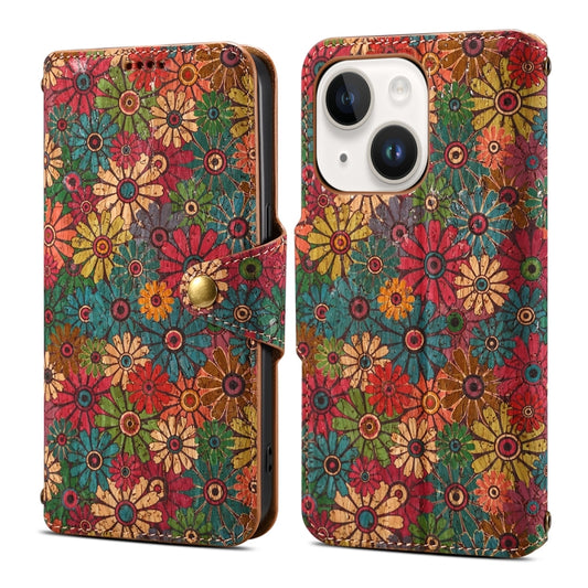Denior Flower Language Series Cork Fabric Oil Edge Leather Phone Case, For iPhone 15 Plus, For iPhone 15, For iPhone 14 Plus, For iPhone 14, For iPhone 14 Pro, For iPhone 14 Pro Max