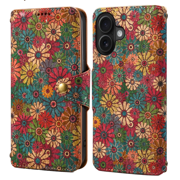 Denior Flower Language Series Cork Fabric Oil Edge Leather Phone Case, For iPhone 16 Pro Max, For iPhone 16 Pro, For iPhone 16 Plus, For iPhone 16, For iPhone 15 Pro Max, For iPhone 15 Pro, For iPhone 15 Plus, For iPhone 15