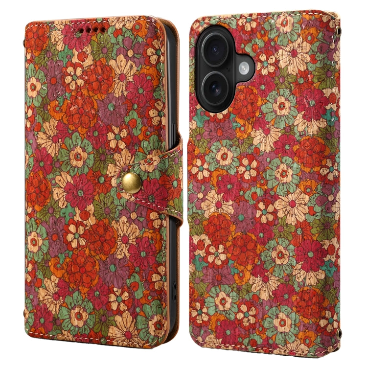 Denior Flower Language Series Cork Fabric Oil Edge Leather Phone Case, For iPhone 16 Pro Max, For iPhone 16 Pro, For iPhone 16 Plus, For iPhone 16, For iPhone 15 Pro Max, For iPhone 15 Pro, For iPhone 15 Plus, For iPhone 15