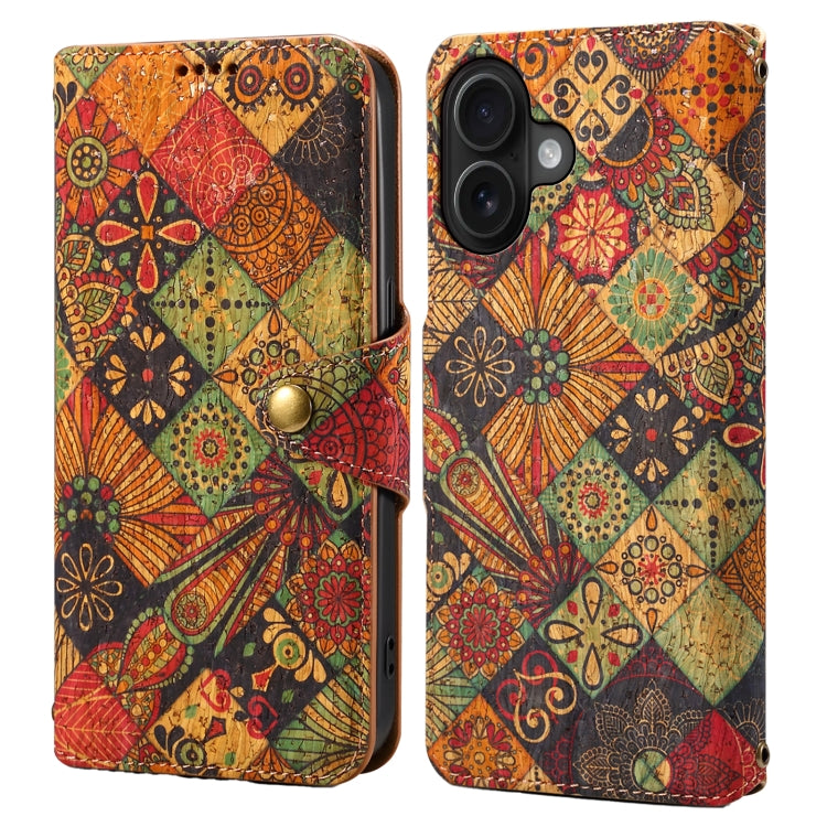 Denior Flower Language Series Cork Fabric Oil Edge Leather Phone Case, For iPhone 16 Pro Max, For iPhone 16 Pro, For iPhone 16 Plus, For iPhone 16, For iPhone 15 Pro Max, For iPhone 15 Pro, For iPhone 15 Plus, For iPhone 15