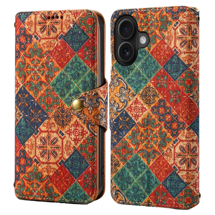 Denior Flower Language Series Cork Fabric Oil Edge Leather Phone Case, For iPhone 16 Pro Max, For iPhone 16 Pro, For iPhone 16 Plus, For iPhone 16, For iPhone 15 Pro Max, For iPhone 15 Pro, For iPhone 15 Plus, For iPhone 15