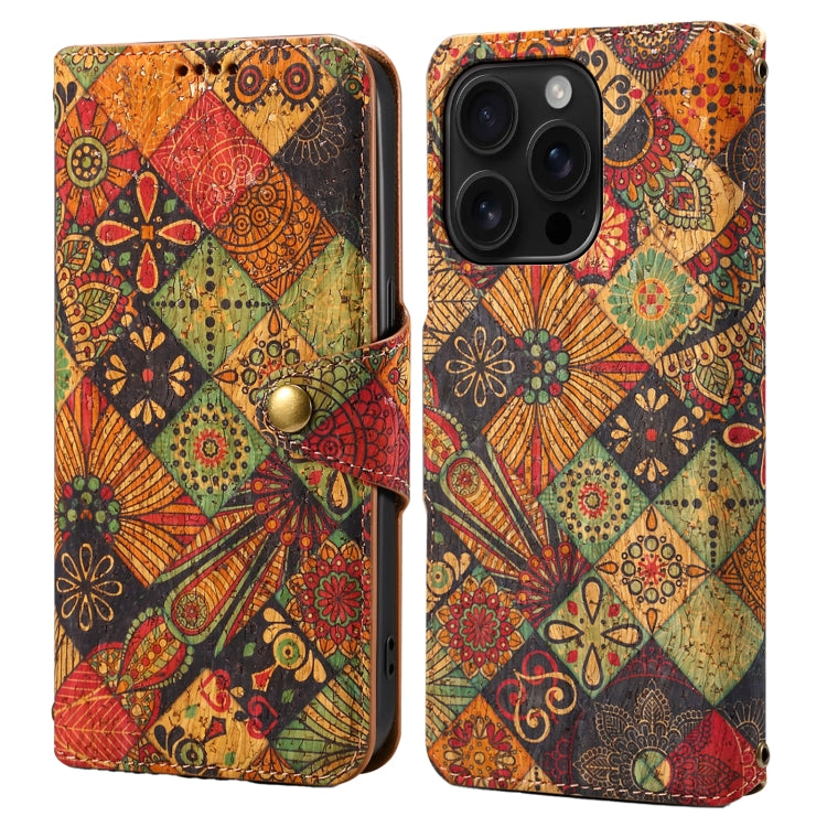 Denior Flower Language Series Cork Fabric Oil Edge Leather Phone Case, For iPhone 16 Pro Max, For iPhone 16 Pro, For iPhone 16 Plus, For iPhone 16, For iPhone 15 Pro Max, For iPhone 15 Pro, For iPhone 15 Plus, For iPhone 15