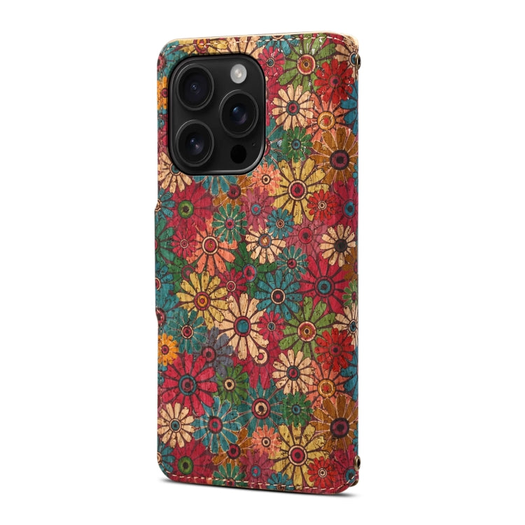 Denior Flower Language Series Cork Fabric Oil Edge Leather Phone Case, For iPhone 16 Pro Max, For iPhone 16 Pro, For iPhone 16 Plus, For iPhone 16, For iPhone 15 Pro Max, For iPhone 15 Pro, For iPhone 15 Plus, For iPhone 15