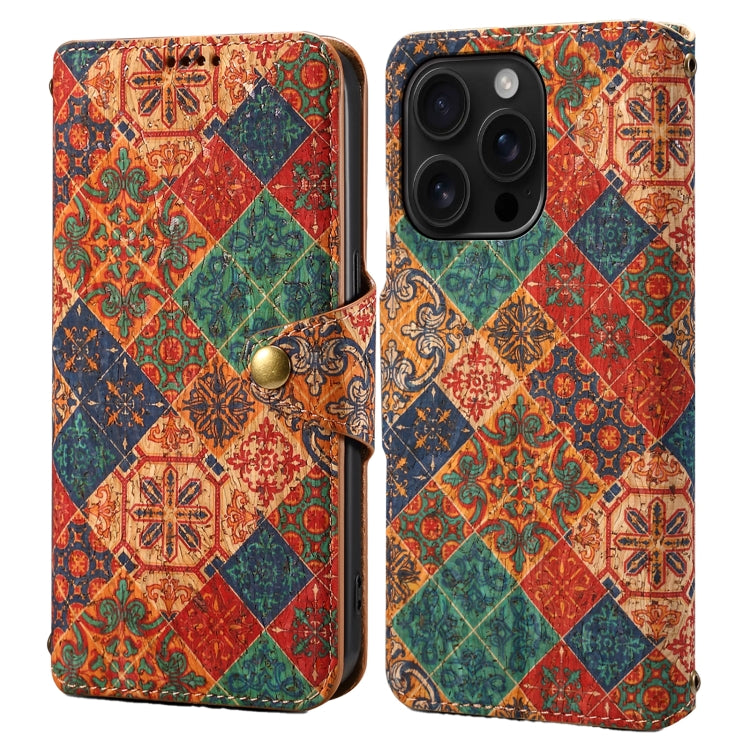 Denior Flower Language Series Cork Fabric Oil Edge Leather Phone Case, For iPhone 16 Pro Max, For iPhone 16 Pro, For iPhone 16 Plus, For iPhone 16, For iPhone 15 Pro Max, For iPhone 15 Pro, For iPhone 15 Plus, For iPhone 15