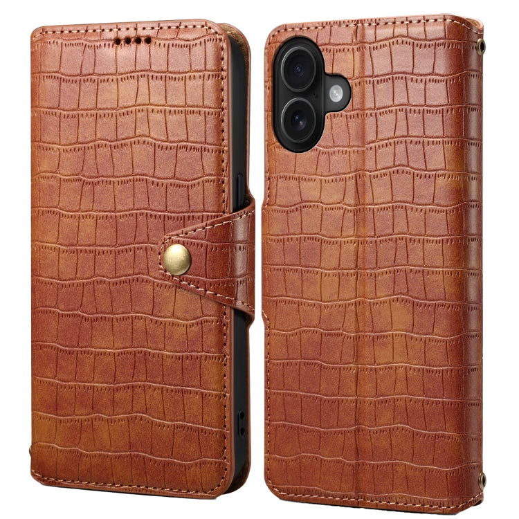 Denior Crocodile Texture Oil Edge Leather Phone Case, For iPhone 16 Pro Max, For iPhone 16 Pro, For iPhone 16 Plus, For iPhone 16, For iPhone 15 Pro Max, For iPhone 15 Pro, For iPhone 15 Plus, For iPhone 15